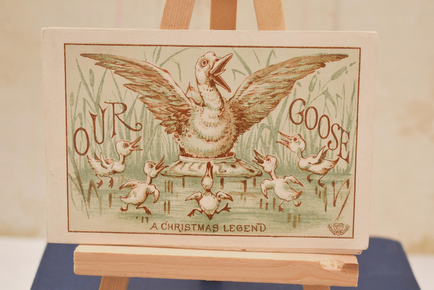 Antique Victorian Christmas Book Card - Gorgeous Our Goose A Christmas Legend 1860s