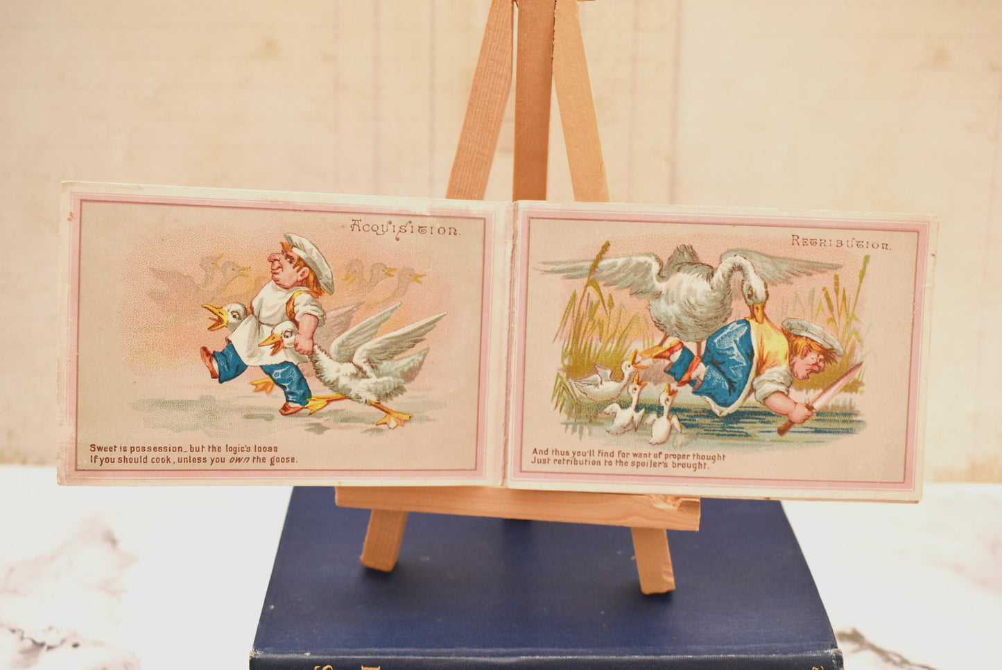 Antique Victorian Christmas Book Card - Gorgeous Our Goose A Christmas Legend 1860s