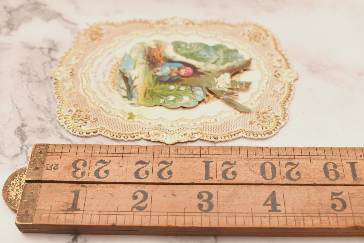 Antique Victorian Christmas Card - Stunning Hand Crafted Lace Paper Little Jack Horner Secret Message