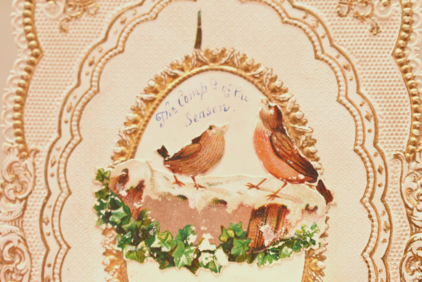 Antique Victorian Christmas Card - Stunning Hand Crafted Lace Paper Little Jack Horner Secret Message