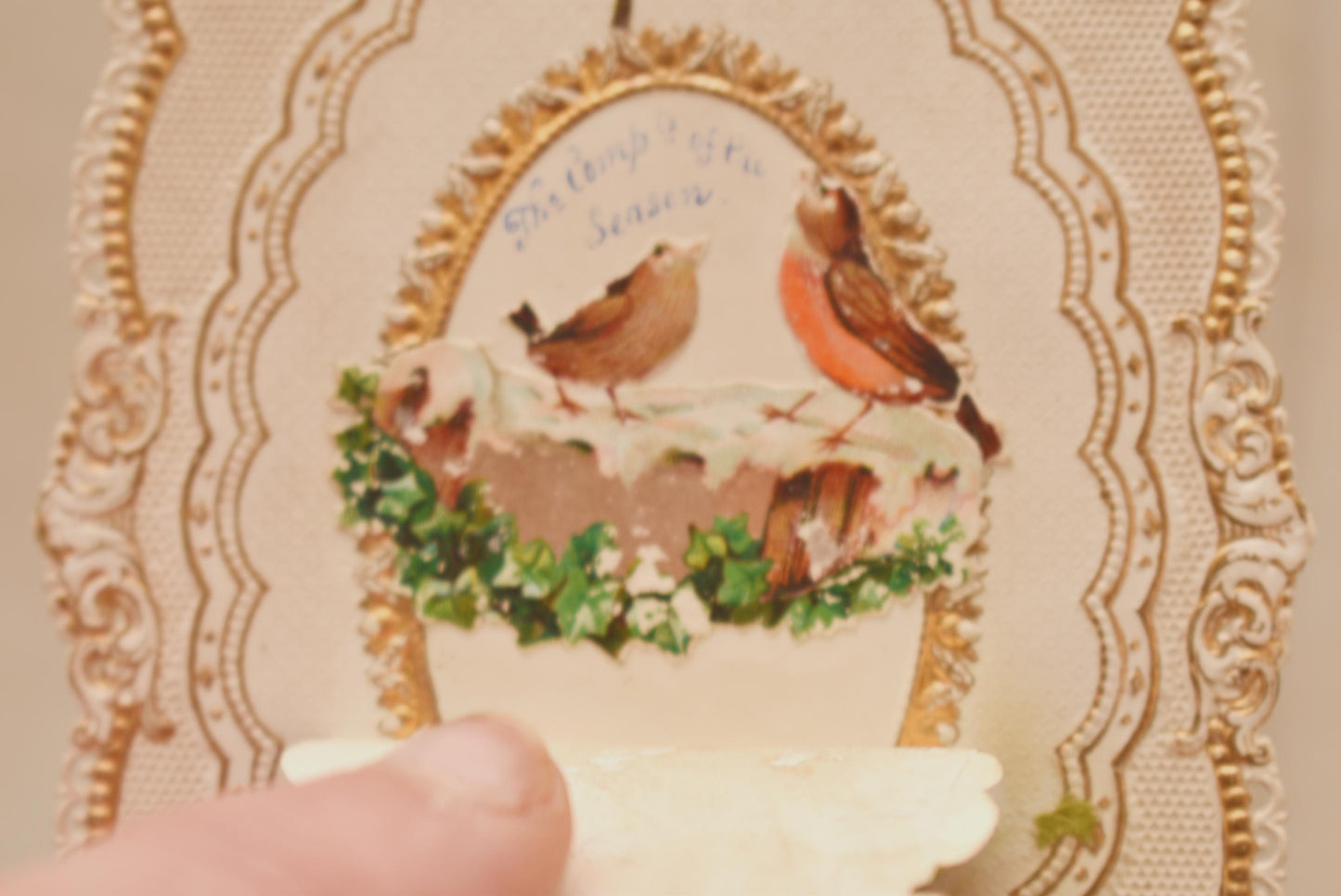 Antique Victorian Christmas Card - Stunning Hand Crafted Lace Paper Little Jack Horner Secret Message