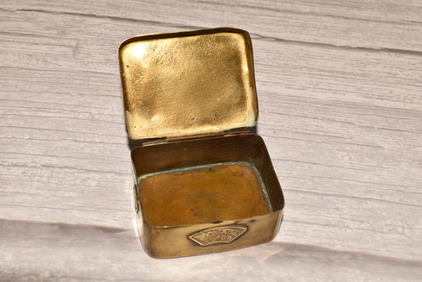 Antique Japanese Box - Gorgeous Victorian Brass Applied Flowers Trinket Box