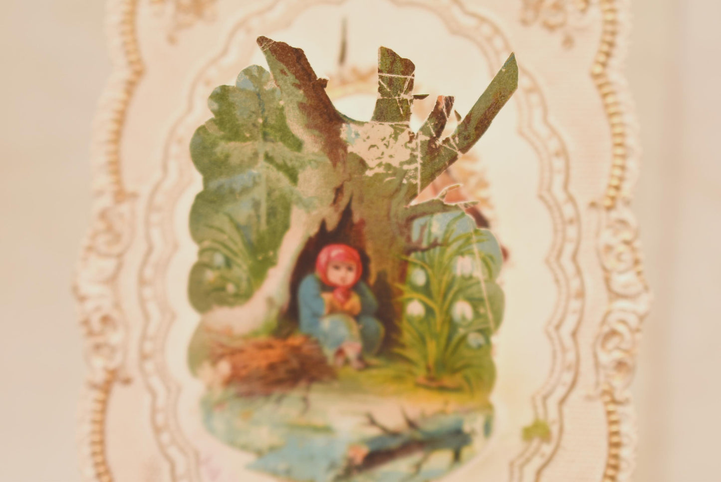 Antique Victorian Christmas Card - Stunning Hand Crafted Lace Paper Little Jack Horner Secret Message
