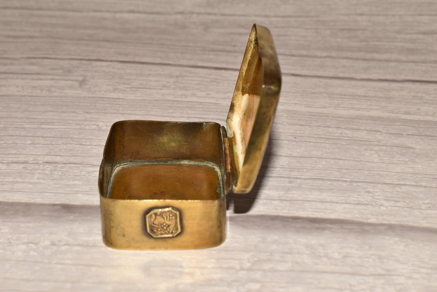 Antique Japanese Box - Gorgeous Victorian Brass Applied Flowers Trinket Box