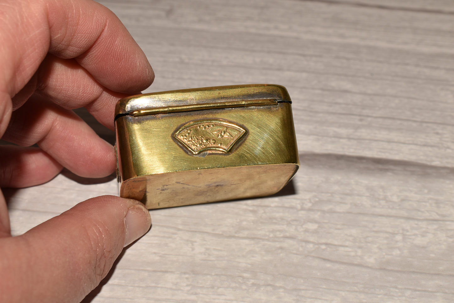 Antique Japanese Box - Gorgeous Victorian Brass Applied Flowers Trinket Box
