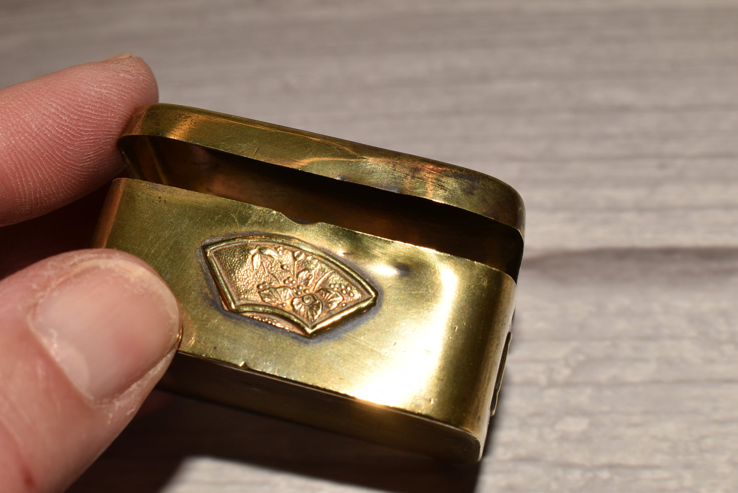 Antique Japanese Box - Gorgeous Victorian Brass Applied Flowers Trinket Box