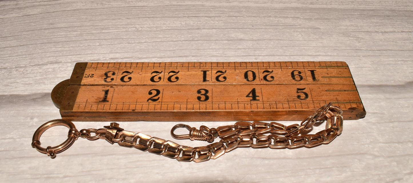 Victorian Watch Chain - Beautiful Rare Antique Fancy Rolled Gold with Gemstone and Large Bolt Ring