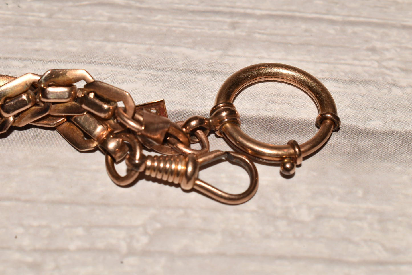 Victorian Watch Chain - Beautiful Rare Antique Fancy Rolled Gold with Gemstone and Large Bolt Ring