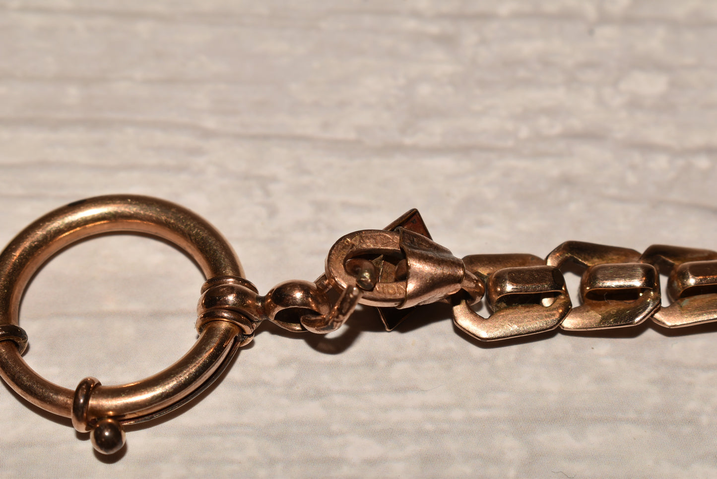 Victorian Watch Chain - Beautiful Rare Antique Fancy Rolled Gold with Gemstone and Large Bolt Ring