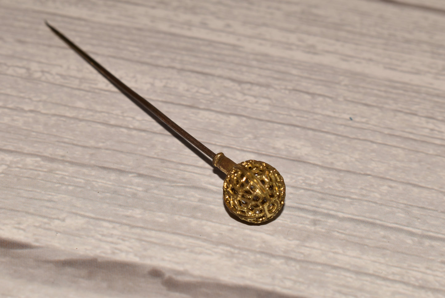 Victorian Gilt Hat Pin - Gorgeous Ball Finial Decorative Pin