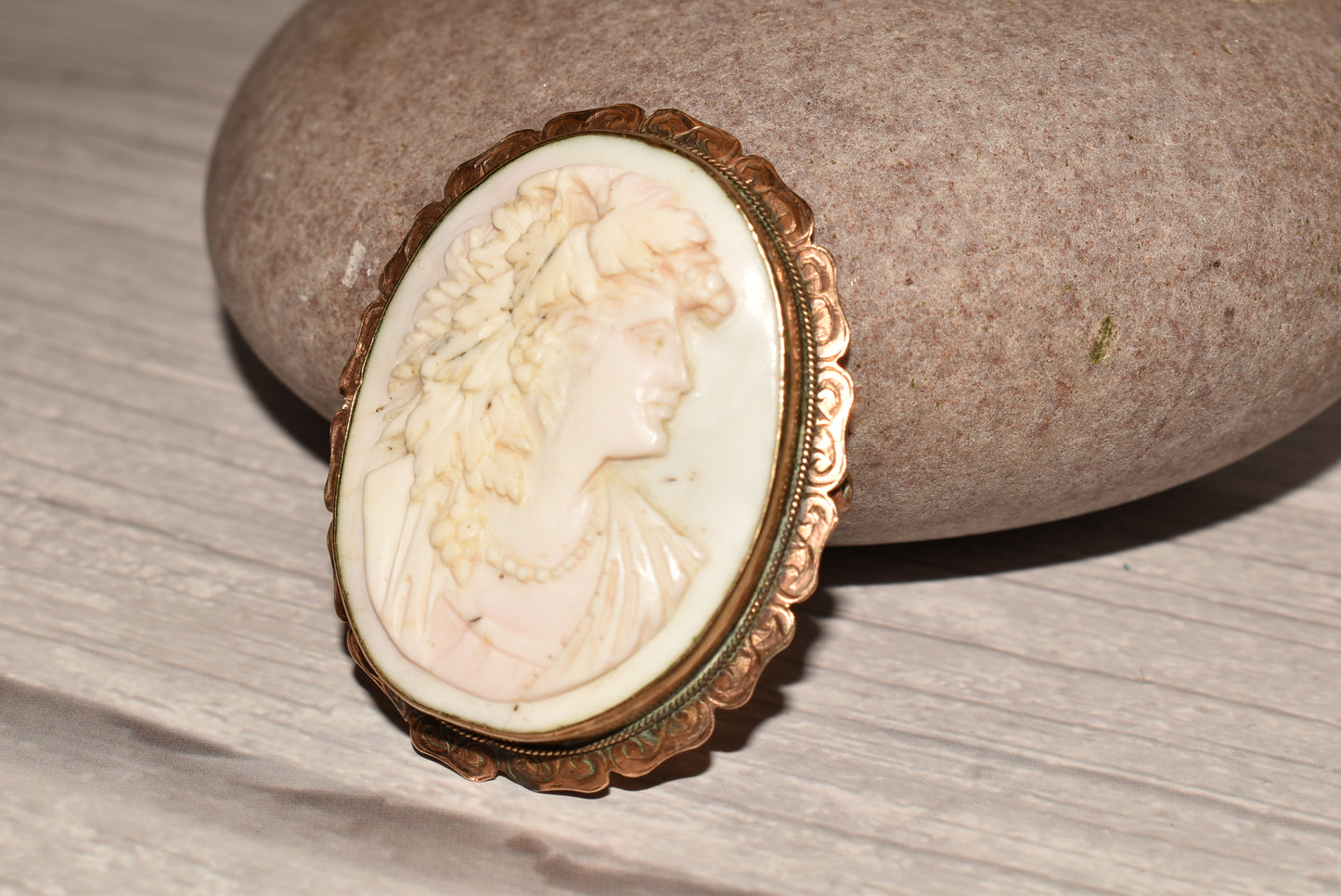 Stunning Victorian Cameo - Large Classical Bacchanalian Goddess with Vines and Grapes Pendant or Brooch