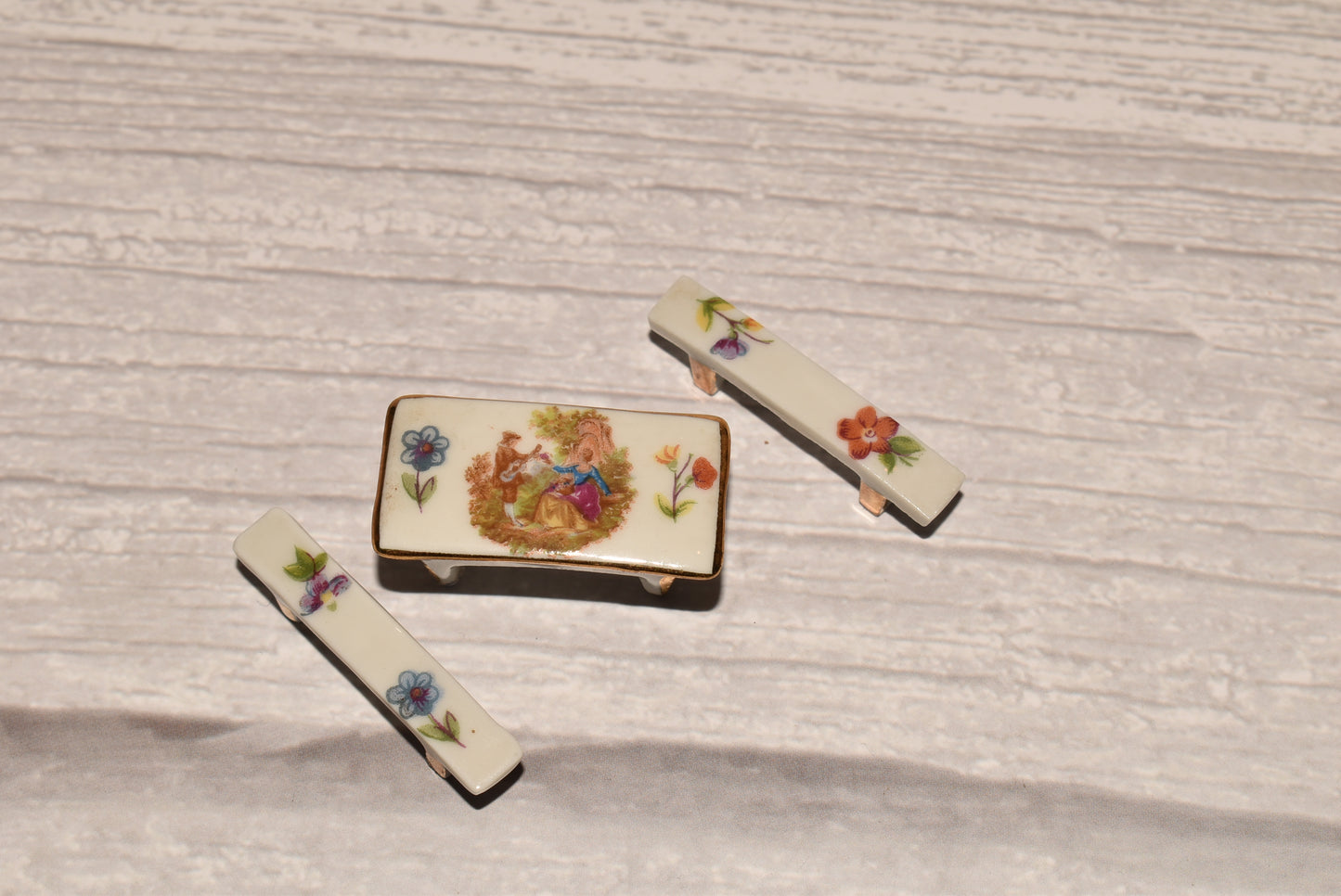 Limoges Doll House Furniture - Beautiful French Porcelain Miniature Table and Benches