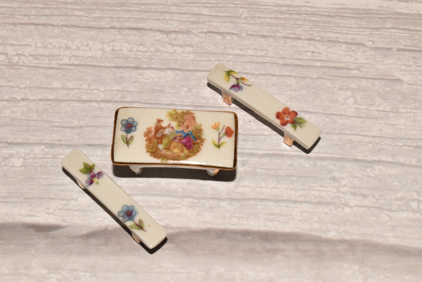 Limoges Doll House Furniture - Beautiful French Porcelain Miniature Table and Benches