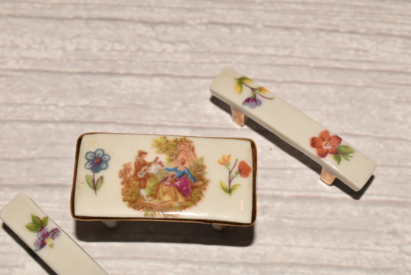 Limoges Doll House Furniture - Beautiful French Porcelain Miniature Table and Benches