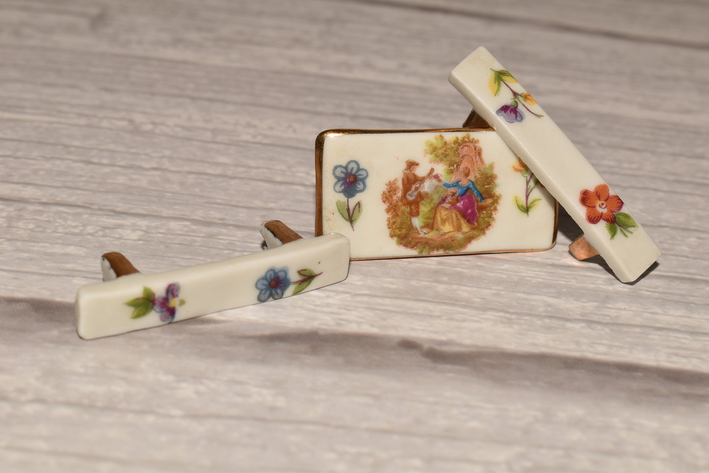 Limoges Doll House Furniture - Beautiful French Porcelain Miniature Table and Benches