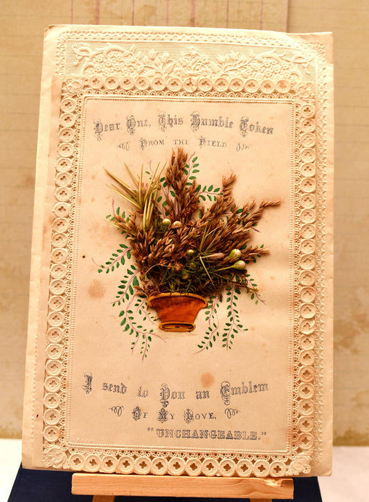 Antique Victorian Valentine Card - Incredible Dried Flower Bouquet with Original Envelope