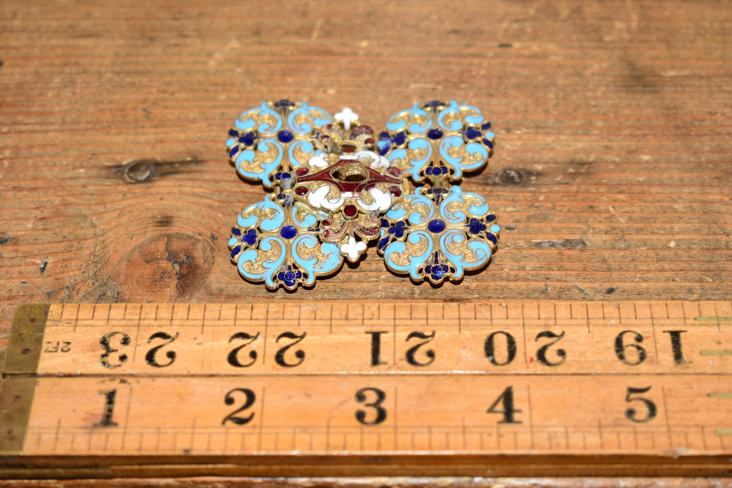 Antique French Champlevé Enamel Interlocking Belt Buckle – Palais du Trocadéro Souvenir, Paris Exposition Universelle c.1878-1889