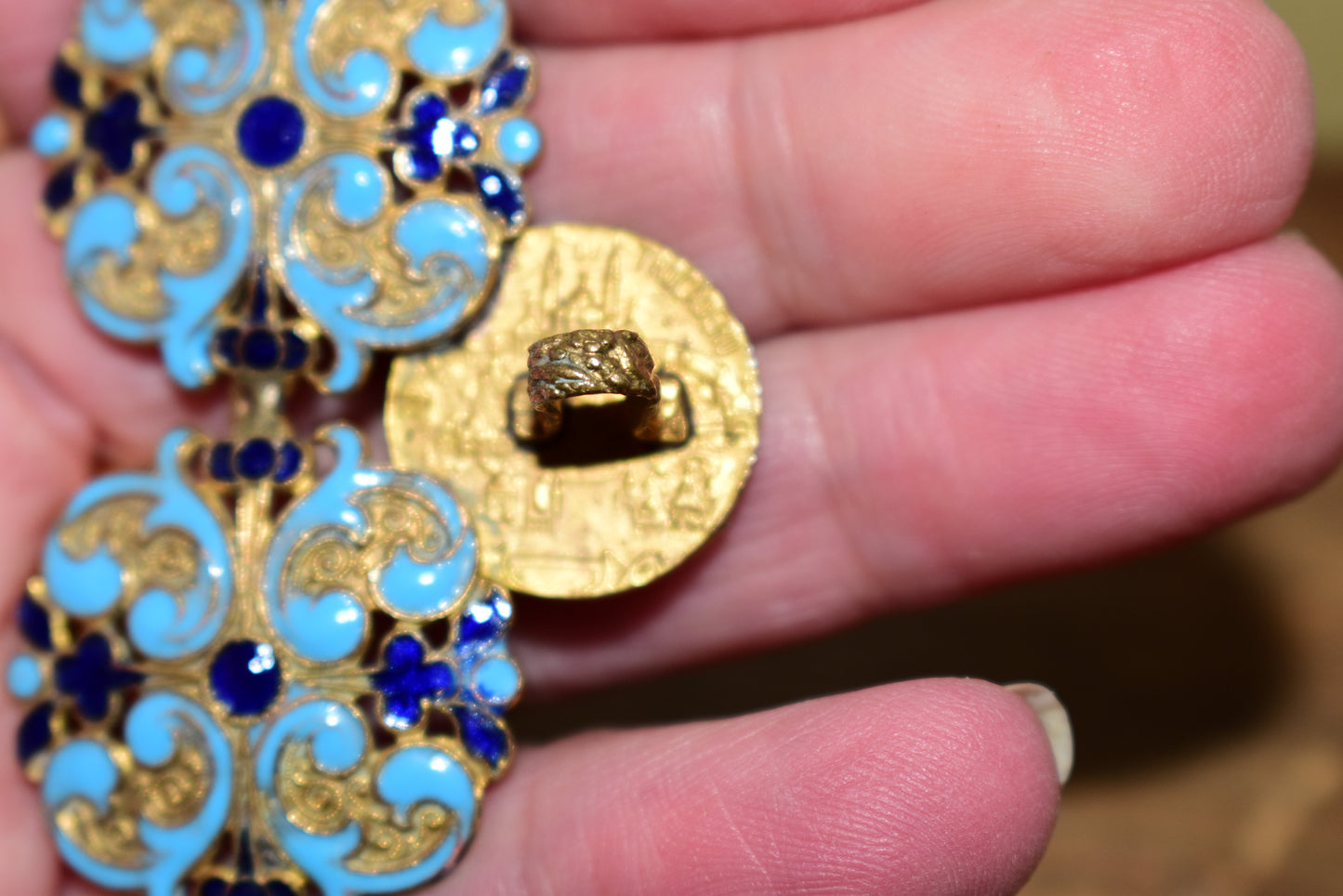 Antique French Champlevé Enamel Interlocking Belt Buckle – Palais du Trocadéro Souvenir, Paris Exposition Universelle c.1878-1889