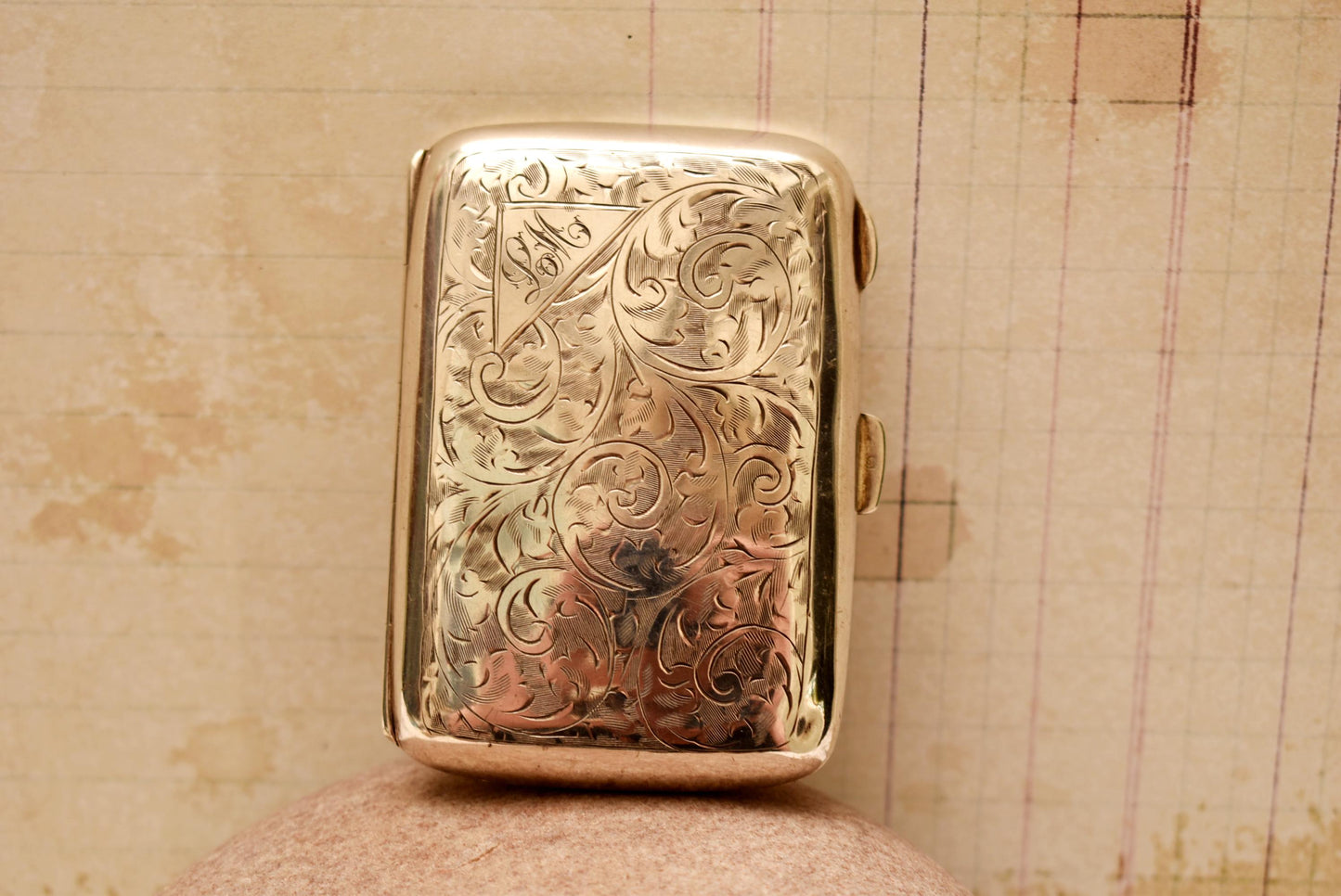 Solid Silver Cigarette Case - Gorgeous Antique Hallmarked 1929 Etched Pocket Case