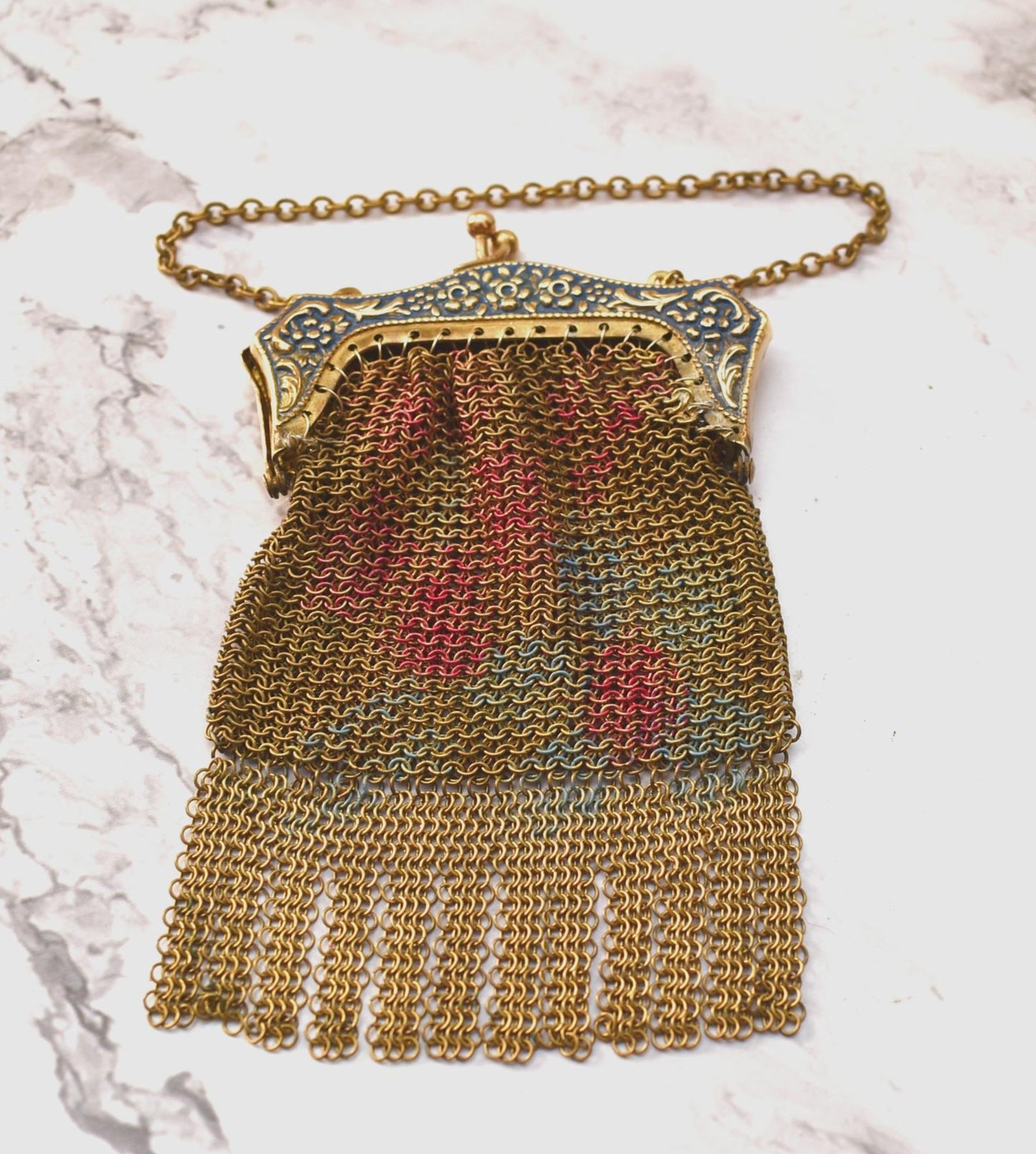 Antique Gilt Mesh Purse - Stunning Victoria Chain Mail Coin Purse with Pretty Pattern