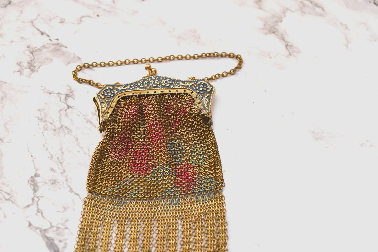 Antique Gilt Mesh Purse - Stunning Victoria Chain Mail Coin Purse with Pretty Pattern