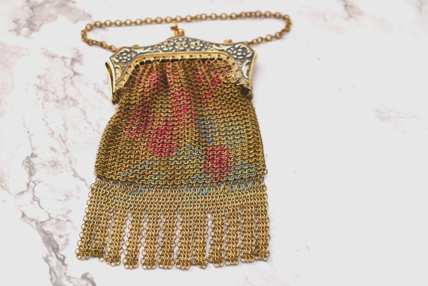 Antique Gilt Mesh Purse - Stunning Victoria Chain Mail Coin Purse with Pretty Pattern