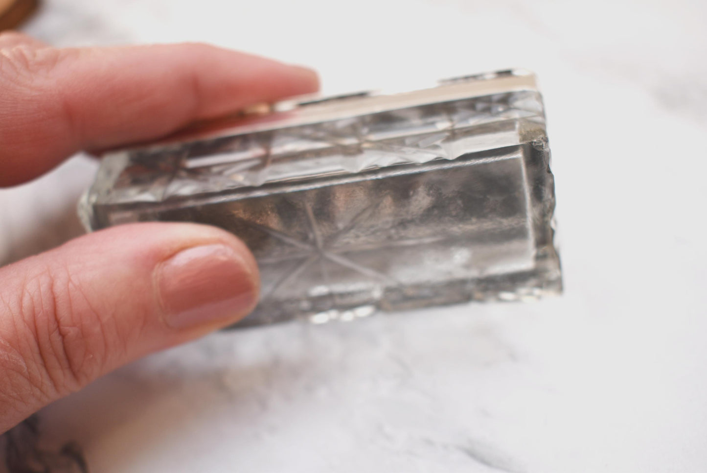 Antique Silver Topped Glass Box - Gorgeous Art Nouveau Lady Embossed Sterling Lid