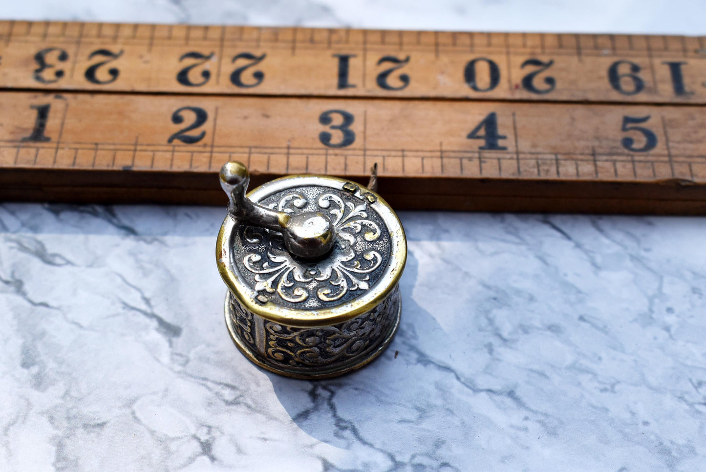 Antique Reel Tape Measure - Gorgeous Victorian Brass Winding Measure Notion