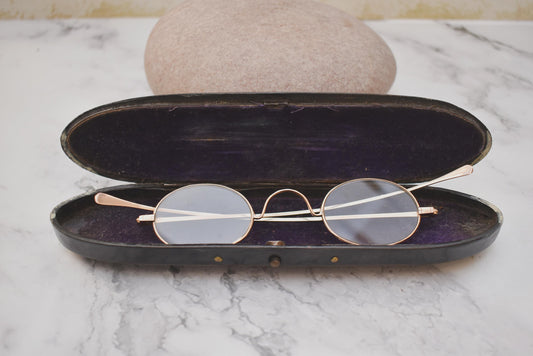 Victorian Eye Glasses and Case - Stunning Gold Filled Decorative Spectacles in Beautiful Papier Mache Box