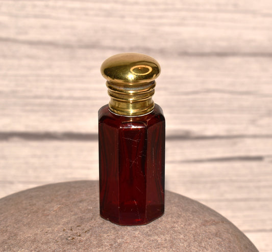 Antique Scent Bottle - Beautiful Cranberry Glass Victorian Perfume Bottle