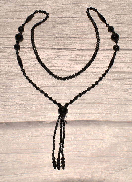 Victorian French Jet Bead Necklace - Beautiful 31 Inch Graduated String with Droplet