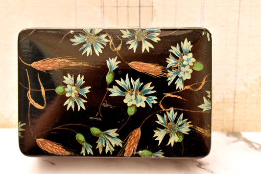 Victorian Trinket Box - Gorgeous Black Hand Painted Papier Mache Jewellery Box