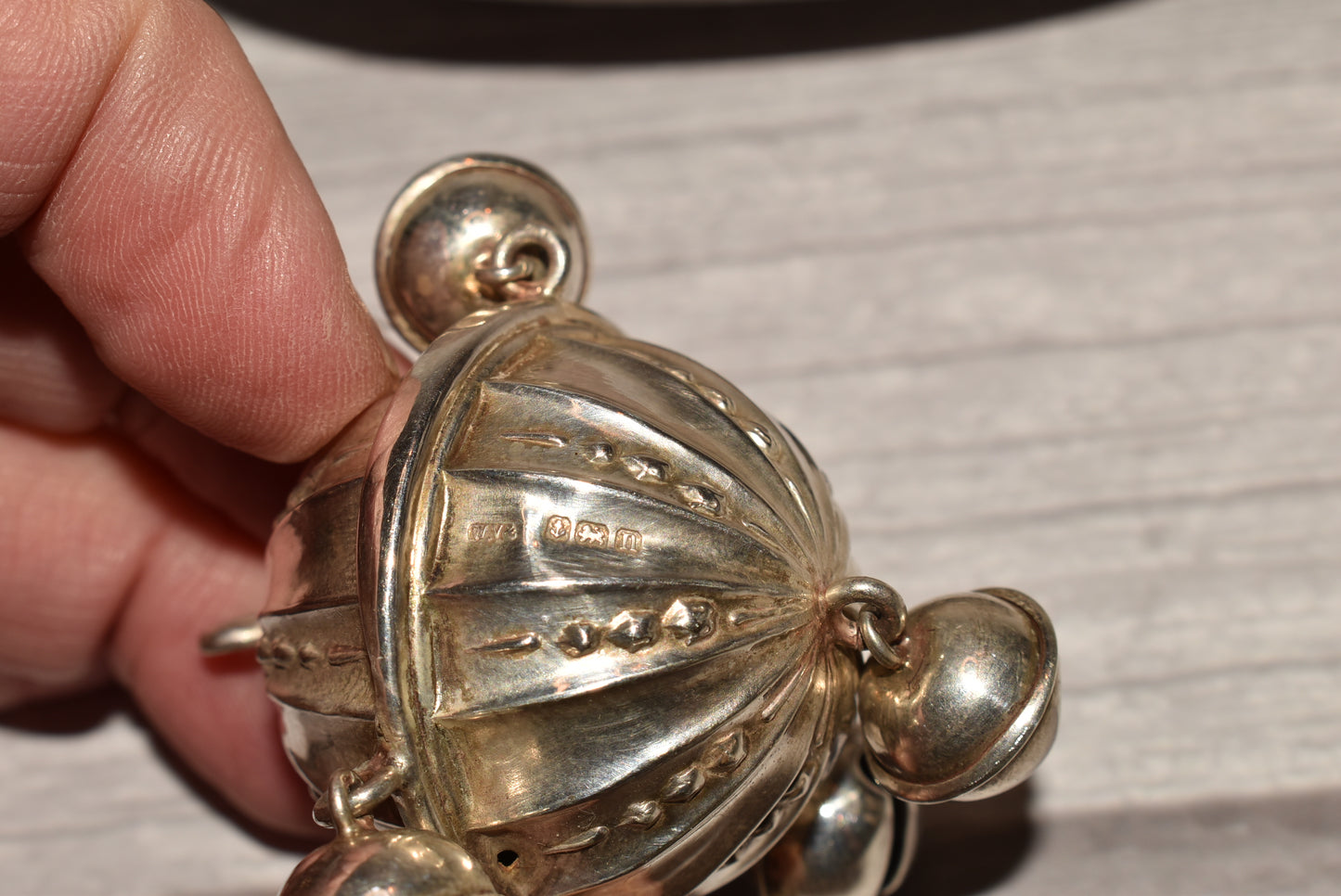 Solid Silver Rattle Birmingham 1912 Hallmark with Jingling Bells