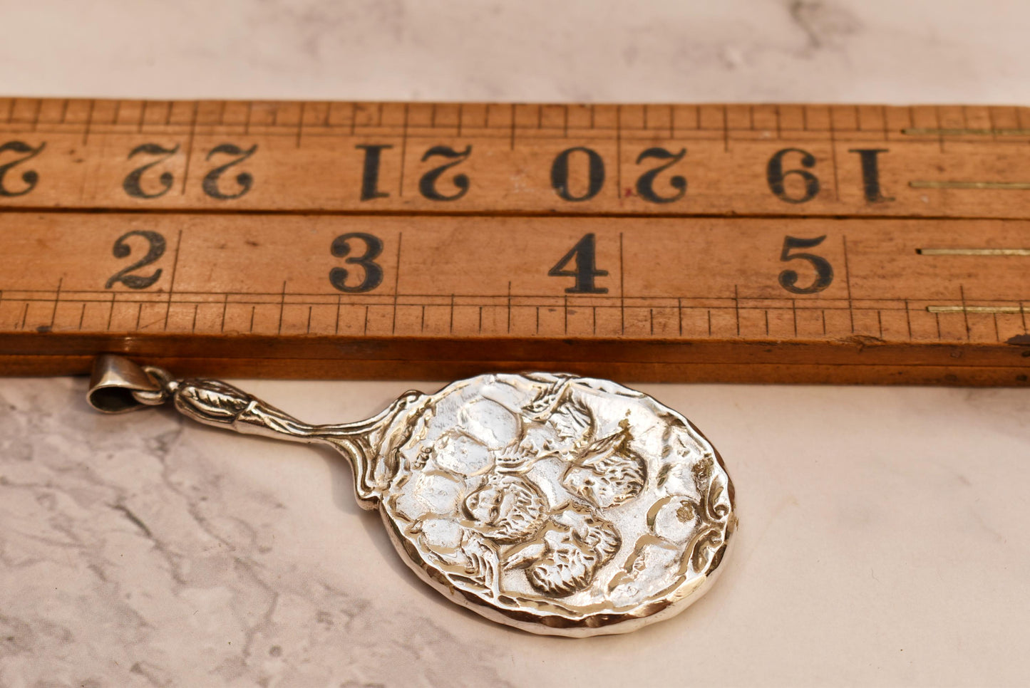 Antique Silver Mirror - Stunning Reynold's Angels Chatelaine/Pendant Mirror