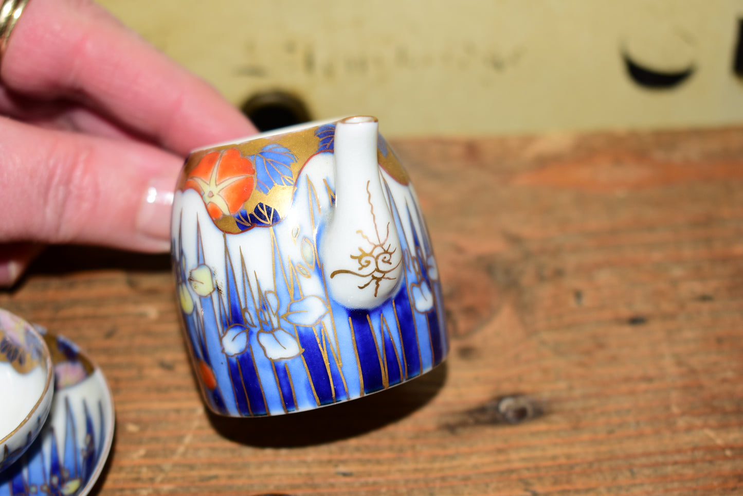 Rare Antique Fukagawa Seiji Micro Tea Set • Early 1900s Signed Japanese Arita Porcelain Iris & Gold Miniature Teapot • Cabinet Piece
