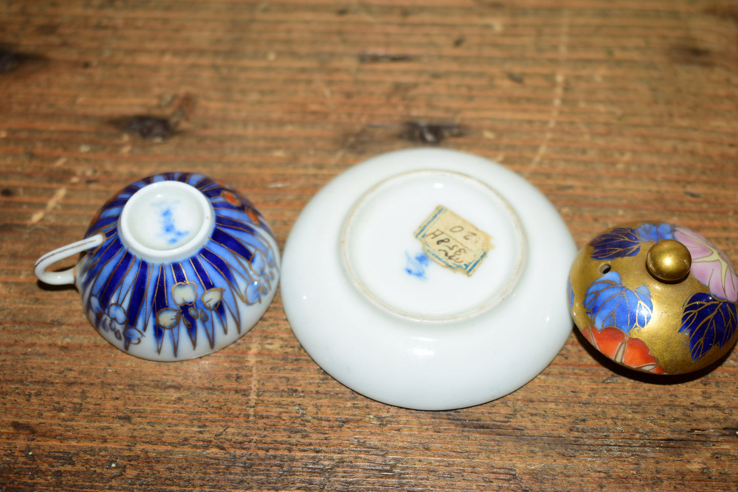 Rare Antique Fukagawa Seiji Micro Tea Set • Early 1900s Signed Japanese Arita Porcelain Iris & Gold Miniature Teapot • Cabinet Piece