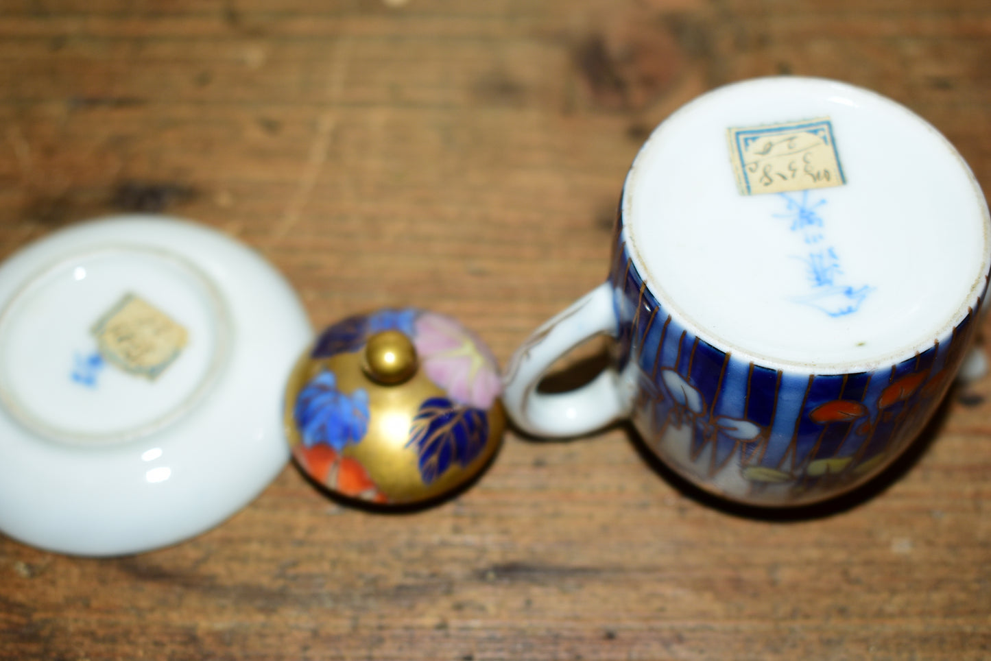 Rare Antique Fukagawa Seiji Micro Tea Set • Early 1900s Signed Japanese Arita Porcelain Iris & Gold Miniature Teapot • Cabinet Piece