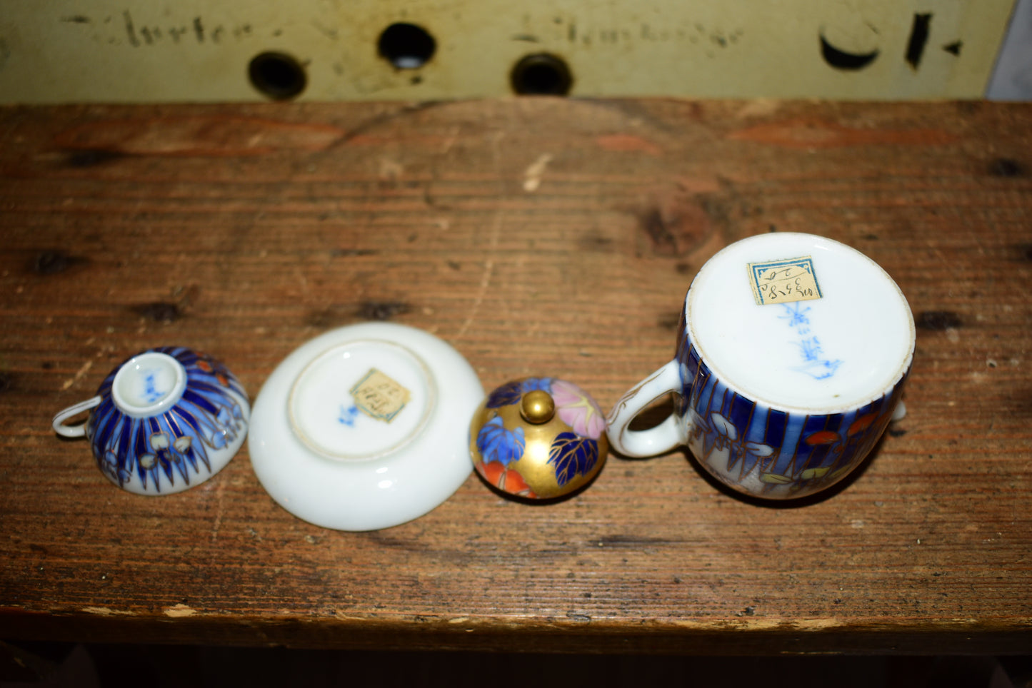 Rare Antique Fukagawa Seiji Micro Tea Set • Early 1900s Signed Japanese Arita Porcelain Iris & Gold Miniature Teapot • Cabinet Piece