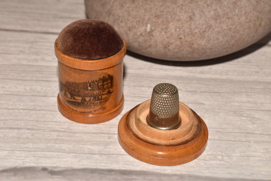 Antique Mauchline Thimble Store and Pin Cushion