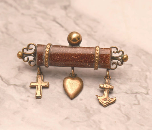 Antique Goldstone Brooch - Gorgeous Faith Hope and Charity